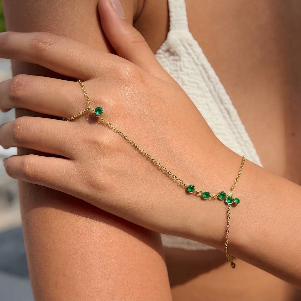 Pulseira De Mão Esmeraldas Brilhantes