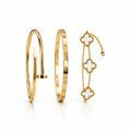 Conjunto 2 Braceletes + Pulseira Trevos Zaria Dourado
