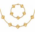 Conjunto Colar + Pulseira Trevos Zaria Dourado