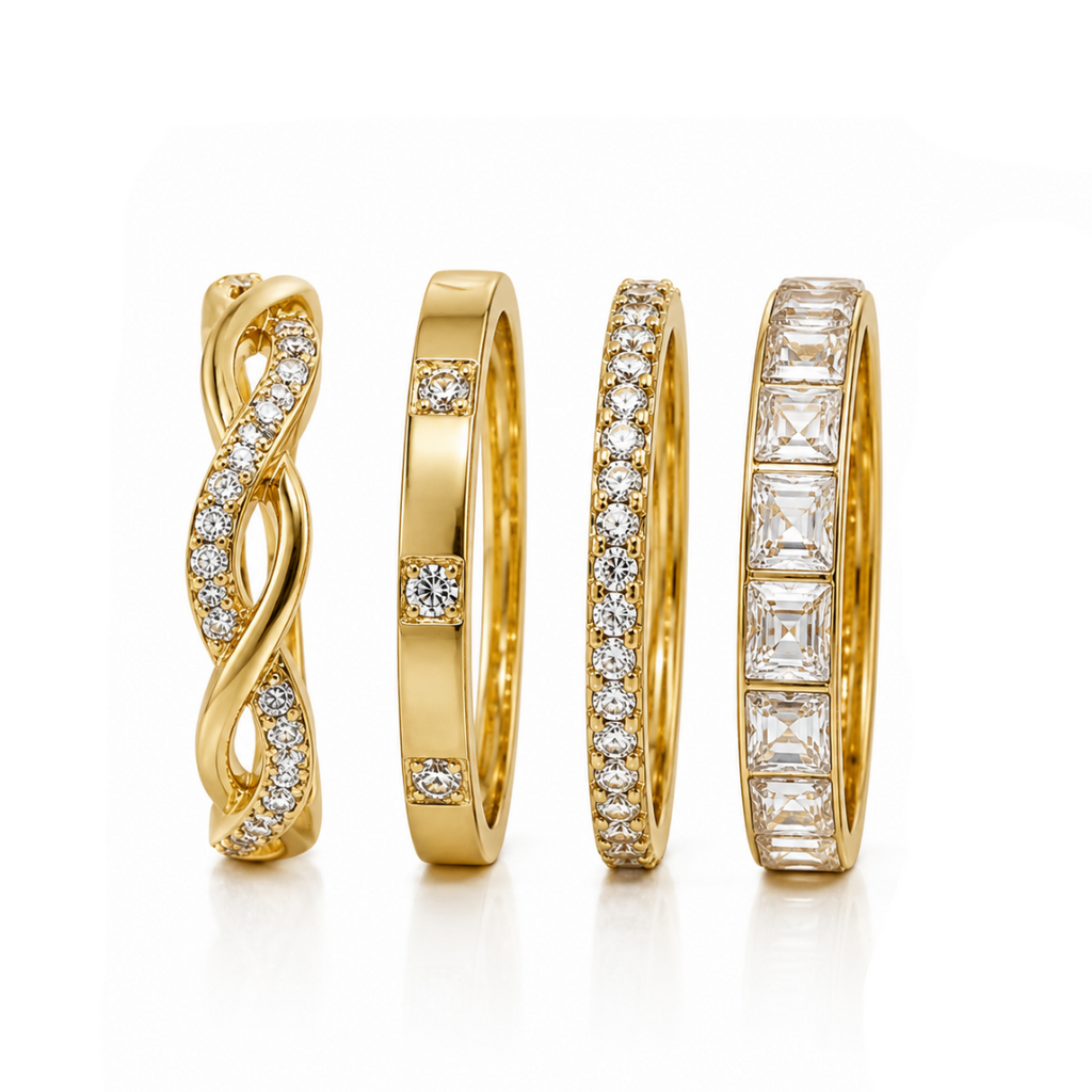 Conjunto 4 Anéis C/ Brilhantes