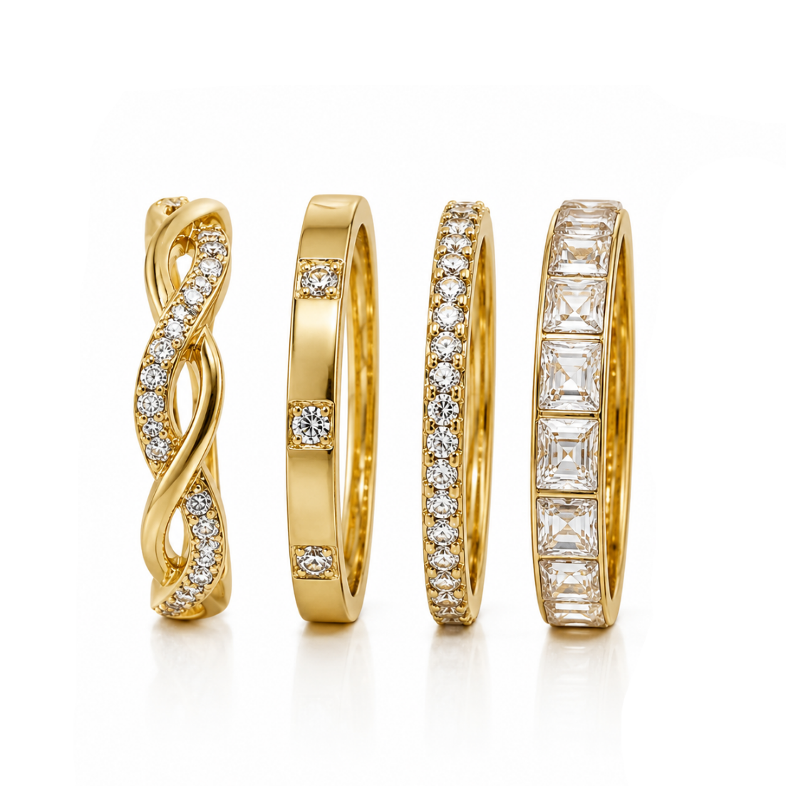 Conjunto 4 Anéis C/ Brilhantes
