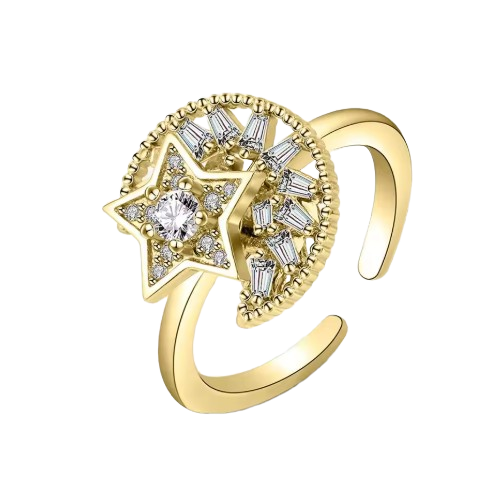 Anel Anti Ansiedade Dourado C/ Estrela Brilhante