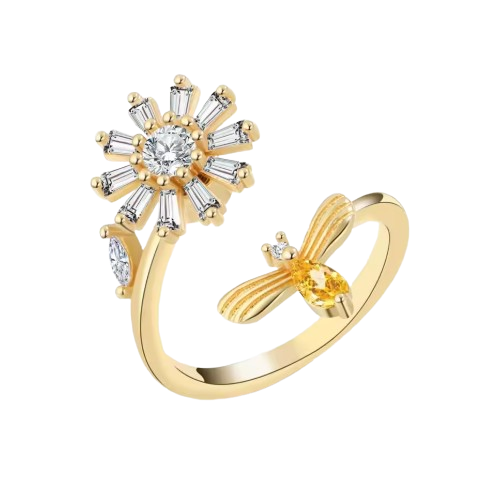 Anel Anti Ansiedade Dourado C/ Flores
