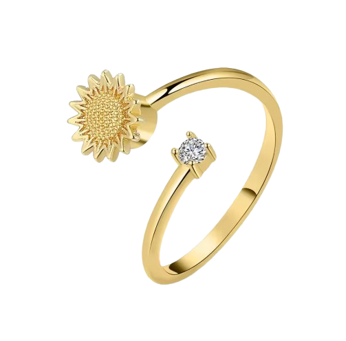 Anel Anti Ansiedade Dourado Girassol Curvado