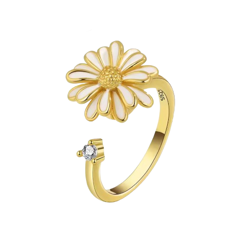 Anel Anti Ansiedade Dourado Margarida Branca