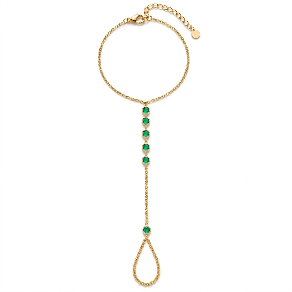 Pulseira De Mão Esmeraldas Brilhantes