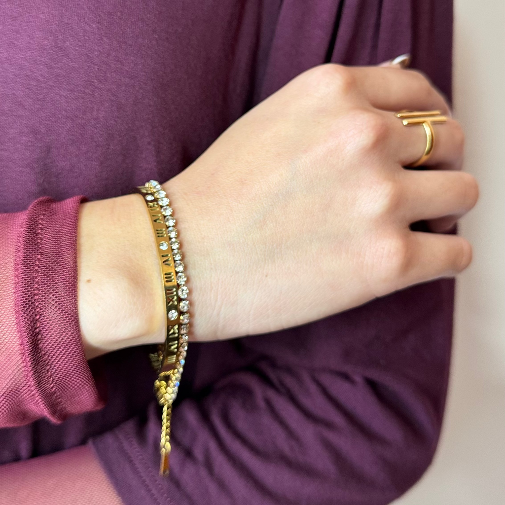 Conjunto Bracelete Romano + Riviera Noiré Dourada