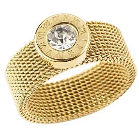 Personalidade redonda contas anel banda pequeno cristal claro zircão à prova dwaterproof água anéis de ouro aço inoxidável simples granular jóias finas