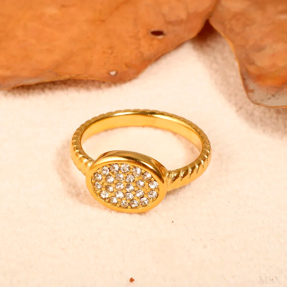 Personalidade redonda contas anel banda pequeno cristal claro zircão à prova dwaterproof água anéis de ouro aço inoxidável simples granular jóias finas