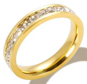 Personalidade redonda contas anel banda pequeno cristal claro zircão à prova dwaterproof água anéis de ouro aço inoxidável simples granular jóias finas