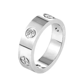 Personalidade redonda contas anel banda pequeno cristal claro zircão à prova dwaterproof água anéis de ouro aço inoxidável simples granular jóias finas