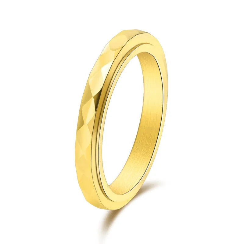 Anel Anti Estresse Dourado Rotativo Diamante