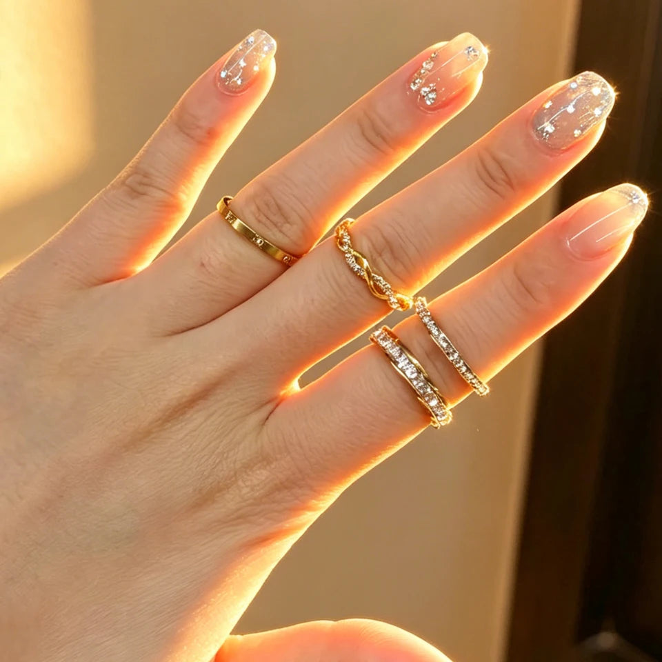 Conjunto 4 Anéis C/ Brilhantes