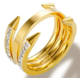 Personalidade redonda contas anel banda pequeno cristal claro zircão à prova dwaterproof água anéis de ouro aço inoxidável simples granular jóias finas