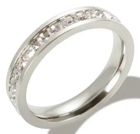 Personalidade redonda contas anel banda pequeno cristal claro zircão à prova dwaterproof água anéis de ouro aço inoxidável simples granular jóias finas