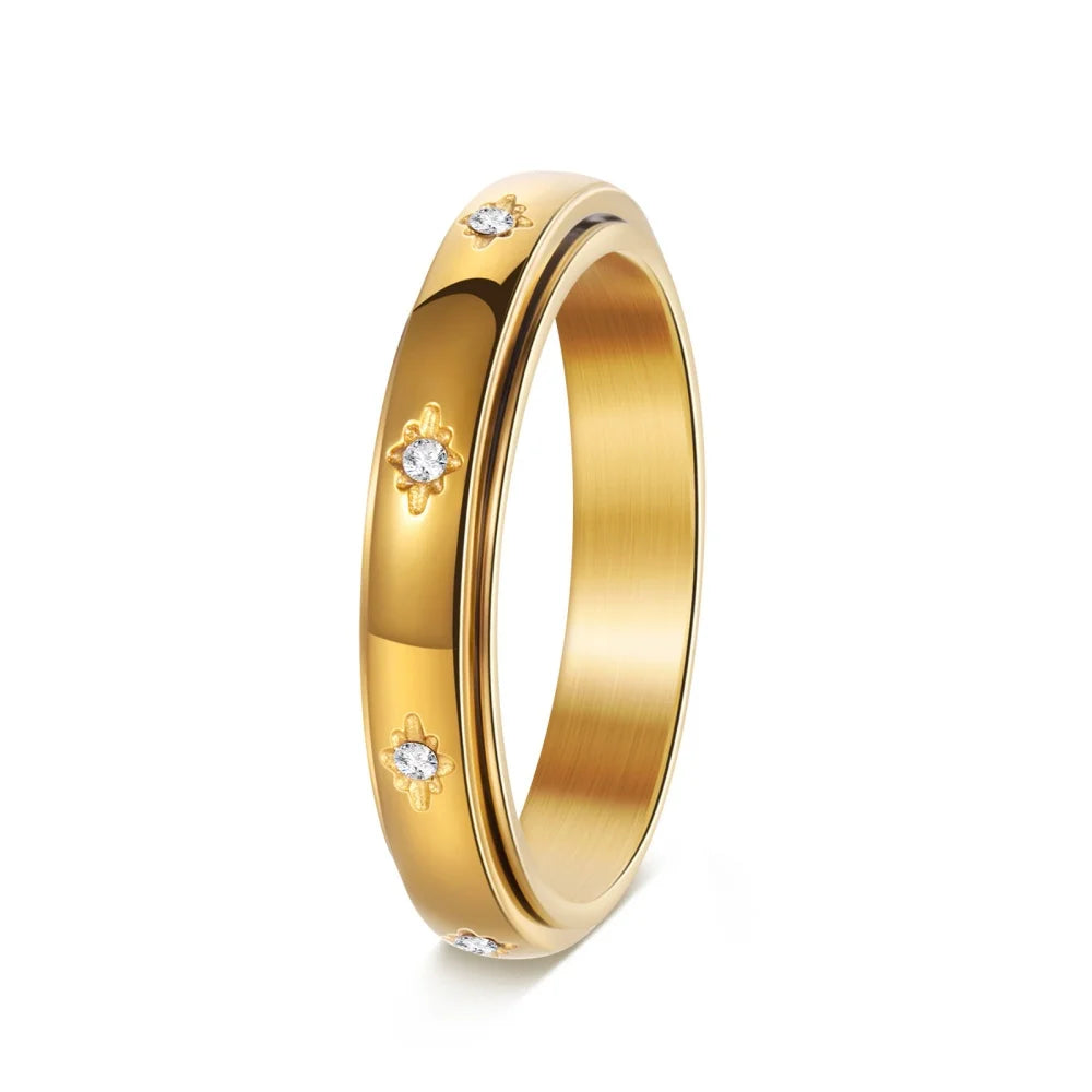 Anel Anti Estresse Dourado Rotativo Stars