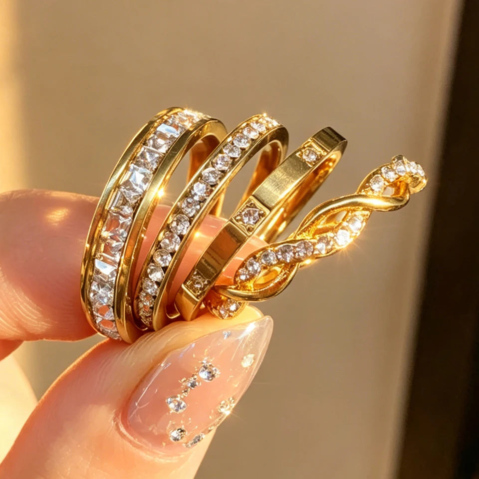 Conjunto 4 Anéis C/ Brilhantes