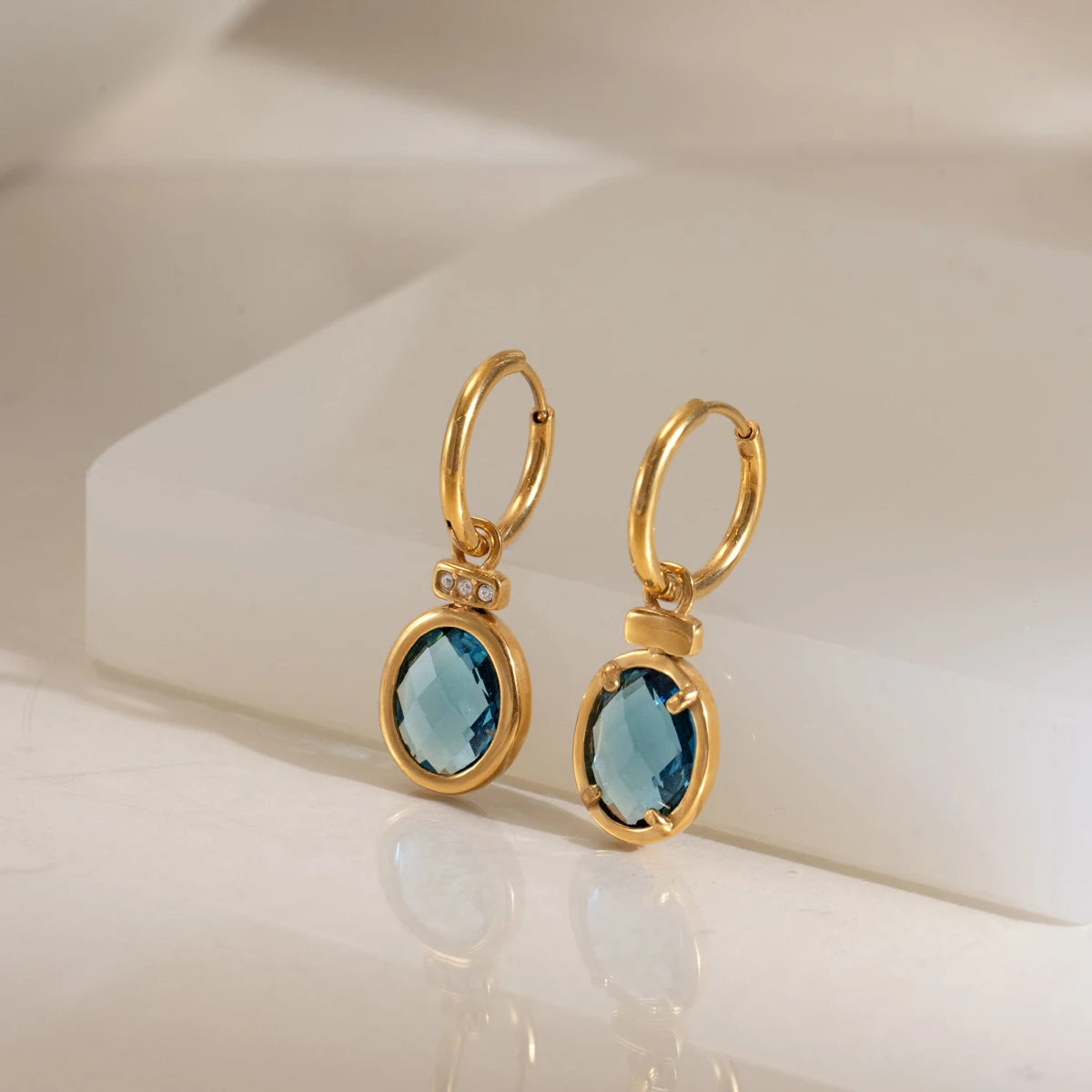 Brinco Pendente Cristal Azul