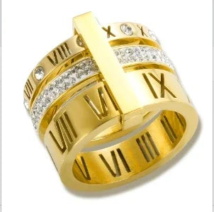 Personalidade redonda contas anel banda pequeno cristal claro zircão à prova dwaterproof água anéis de ouro aço inoxidável simples granular jóias finas