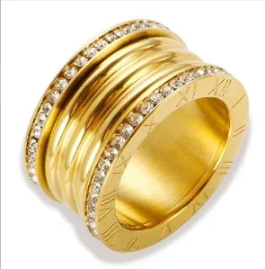Personalidade redonda contas anel banda pequeno cristal claro zircão à prova dwaterproof água anéis de ouro aço inoxidável simples granular jóias finas