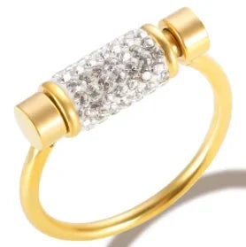 Personalidade redonda contas anel banda pequeno cristal claro zircão à prova dwaterproof água anéis de ouro aço inoxidável simples granular jóias finas