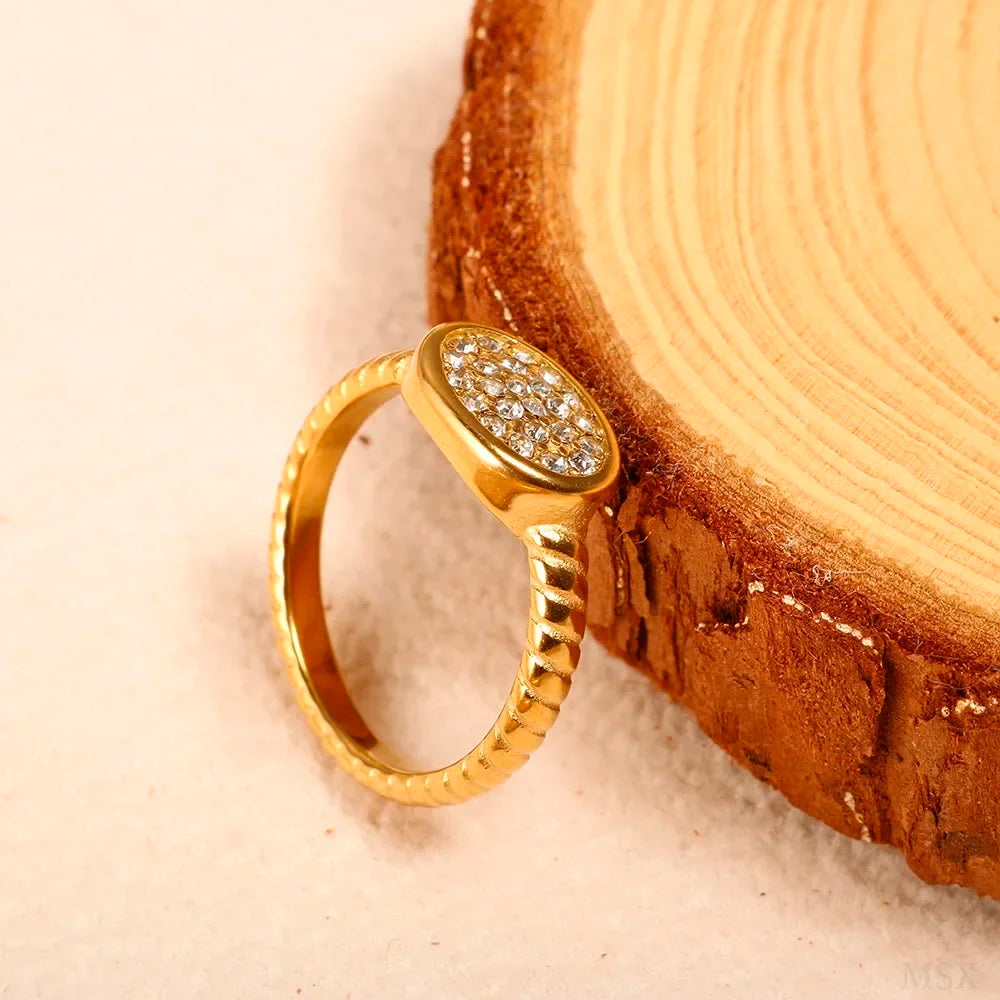 Personalidade redonda contas anel banda pequeno cristal claro zircão à prova dwaterproof água anéis de ouro aço inoxidável simples granular jóias finas