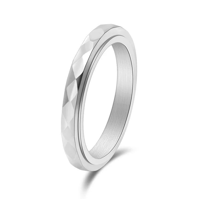 Anel Anti Estresse Prateado Rotativo Diamante