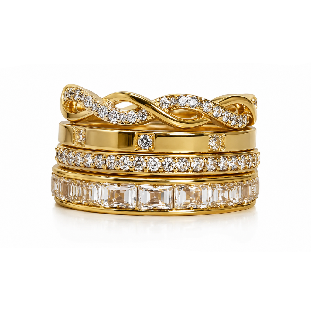 Conjunto 4 Anéis C/ Brilhantes