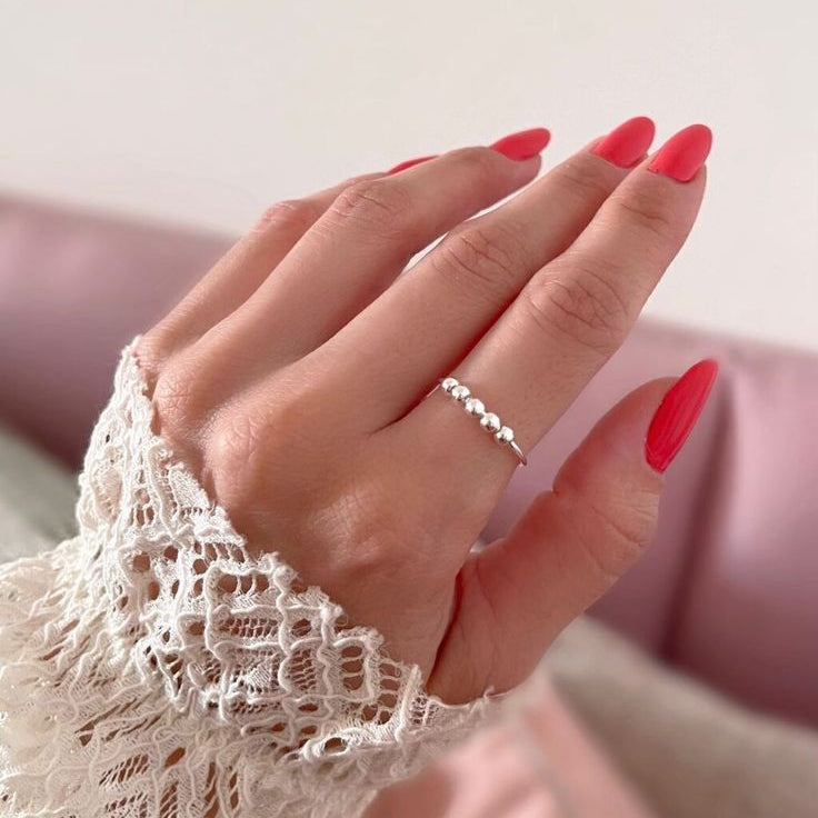 Anel Anti Ansiedade Prateado C/ Bolinhas