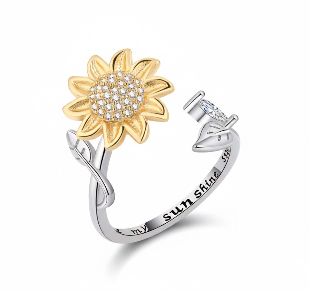 Anel Anti Ansiedade Praeado Girassol Dourado