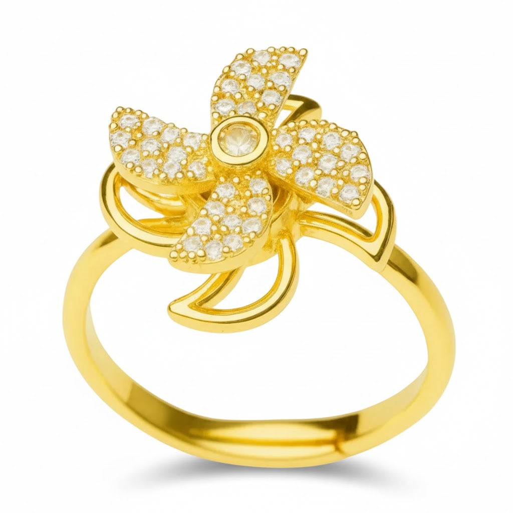 Anel Anti Ansiedade Dourado Catavento Cravejado