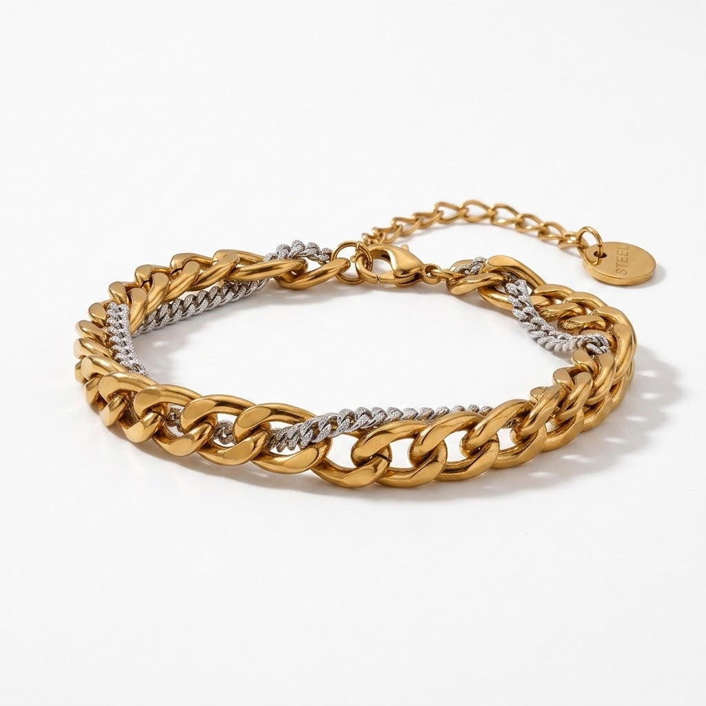 Pulseira de Corrente Dupla Gold Silver