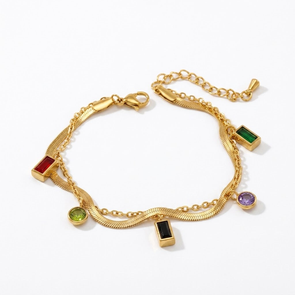 Pulseira Trançada Pedras Preciosas